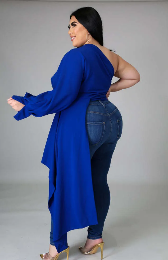 Elegant One-Shoulder Asymmetric Long Sleeve Top