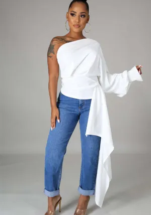 Elegant One-Shoulder Asymmetric Long Sleeve Top