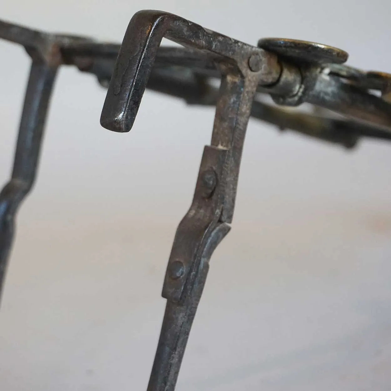 English Regency Brass, Iron and Wood Lyre-Form Hearth Trivet Kettle Stand