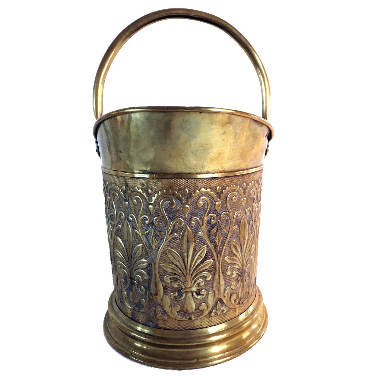 English Victorian Brass Repousse Coal Hod / Fireplace Bucket