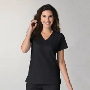 EON 1738 Women’s Back Mesh Panel Curved V-Neck Top Black