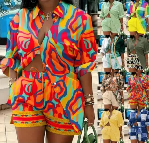 Fashion printed temperament commuting two-piece set AY3058
