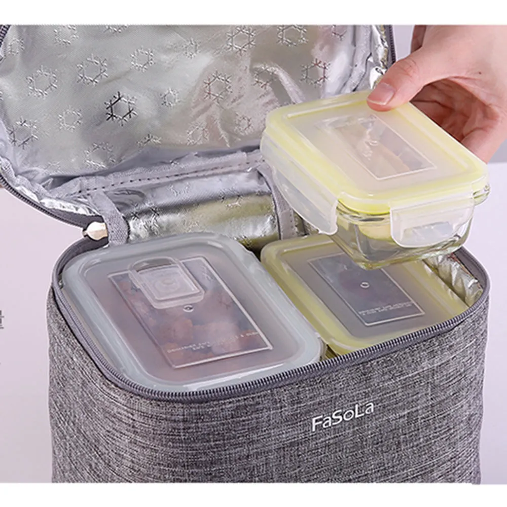Fasola Insulated Cylinder Lunch Bag - Grey, 22x15x16cm