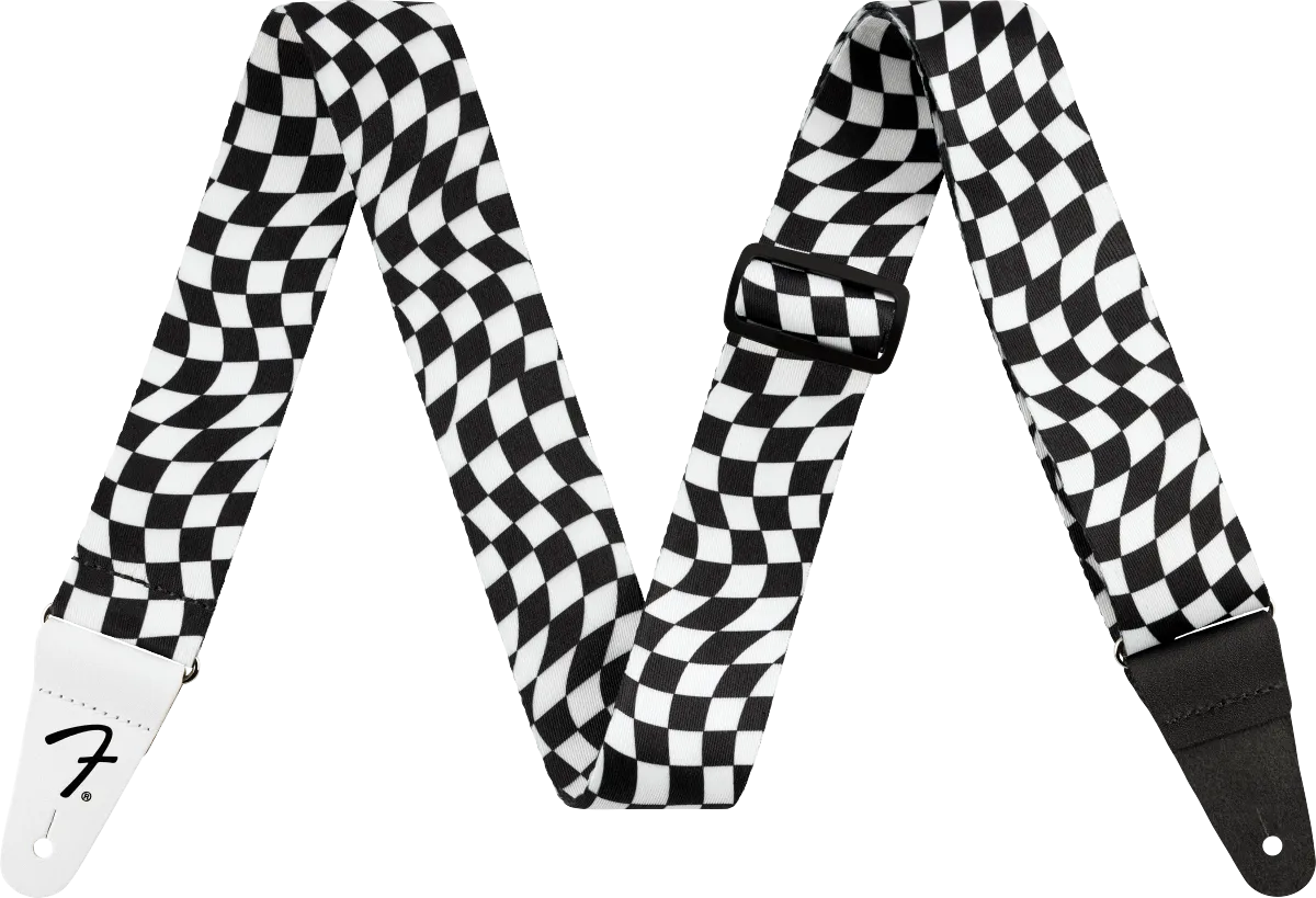 Fender Wavy Checkerboard Polyester Strap, Black/White