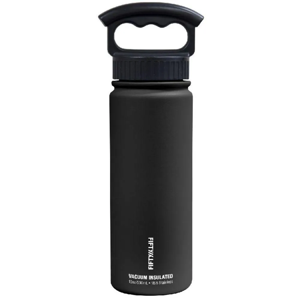 Fifty Fifty 18oz Wide Mouth 3 Finger Lid Vacuum Insulated Bottle Matte Black