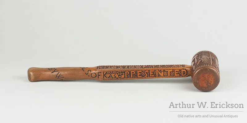 Folk Art Carved Texas IOOF Presentation Gavel