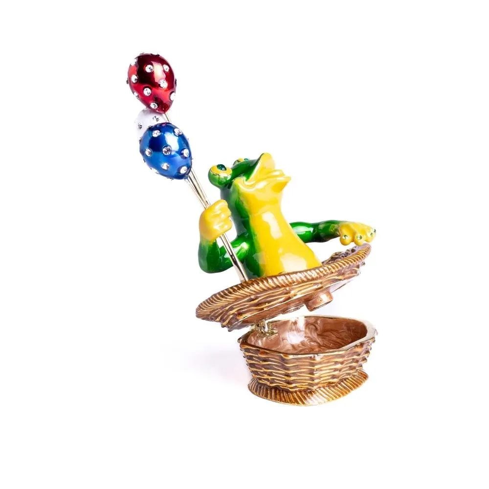Frog Sitting in a Basket Holding Balloons