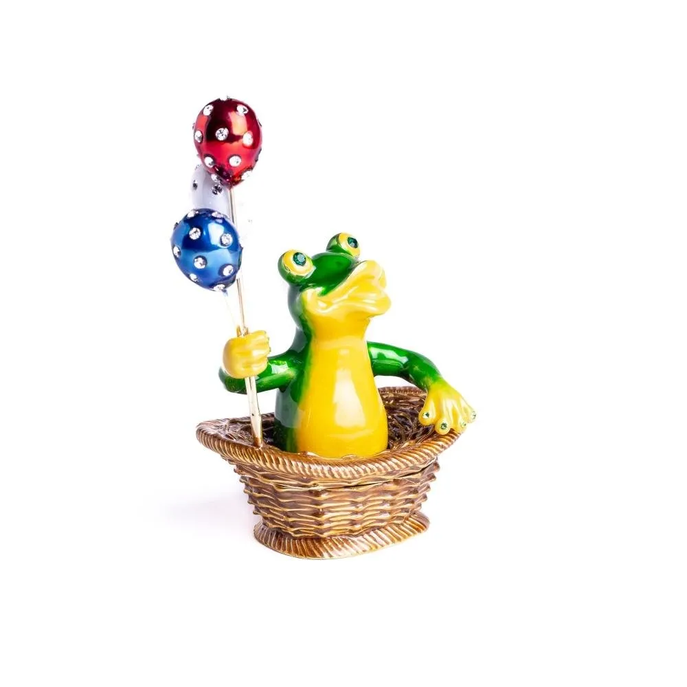 Frog Sitting in a Basket Holding Balloons