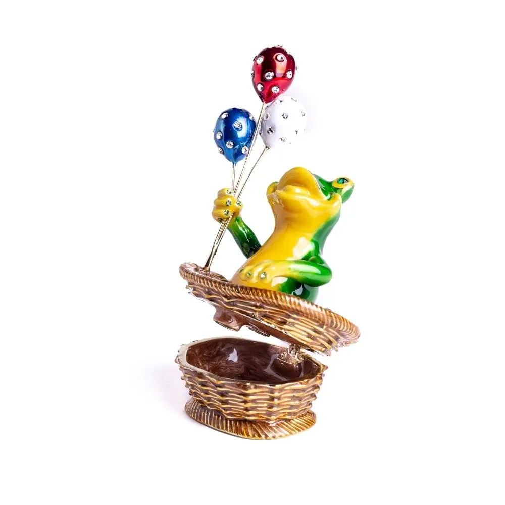Frog Sitting in a Basket Holding Balloons