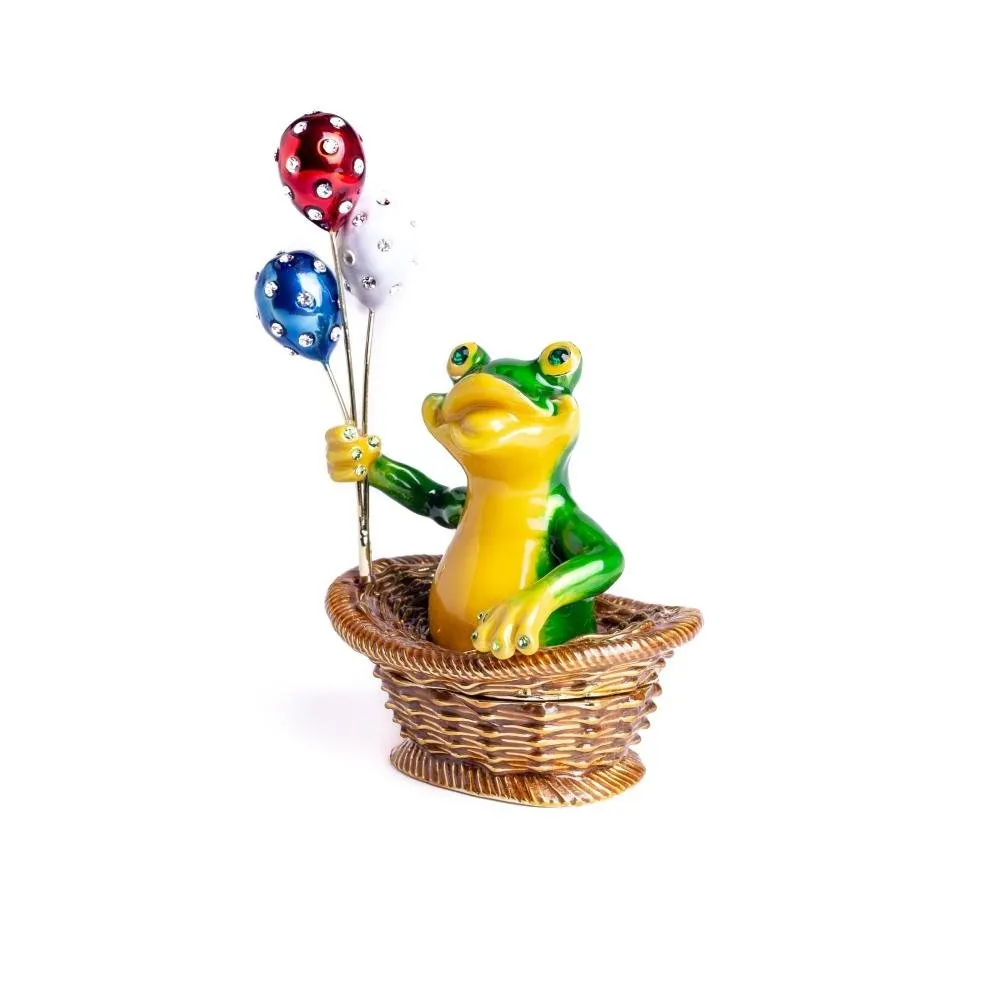Frog Sitting in a Basket Holding Balloons