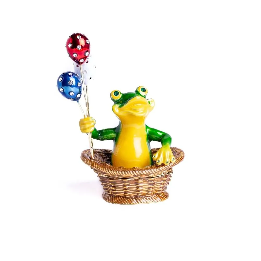 Frog Sitting in a Basket Holding Balloons