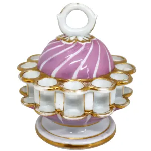 German Porcelain Pink and Gilt Smoker's Stand