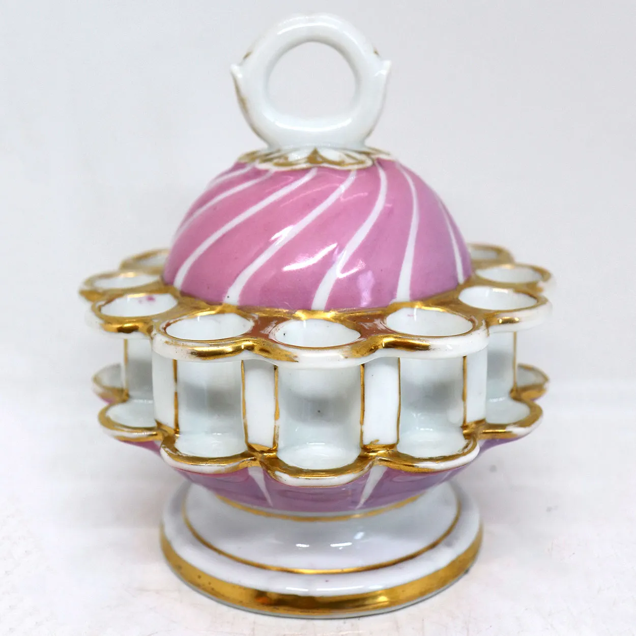 German Porcelain Pink and Gilt Smoker's Stand