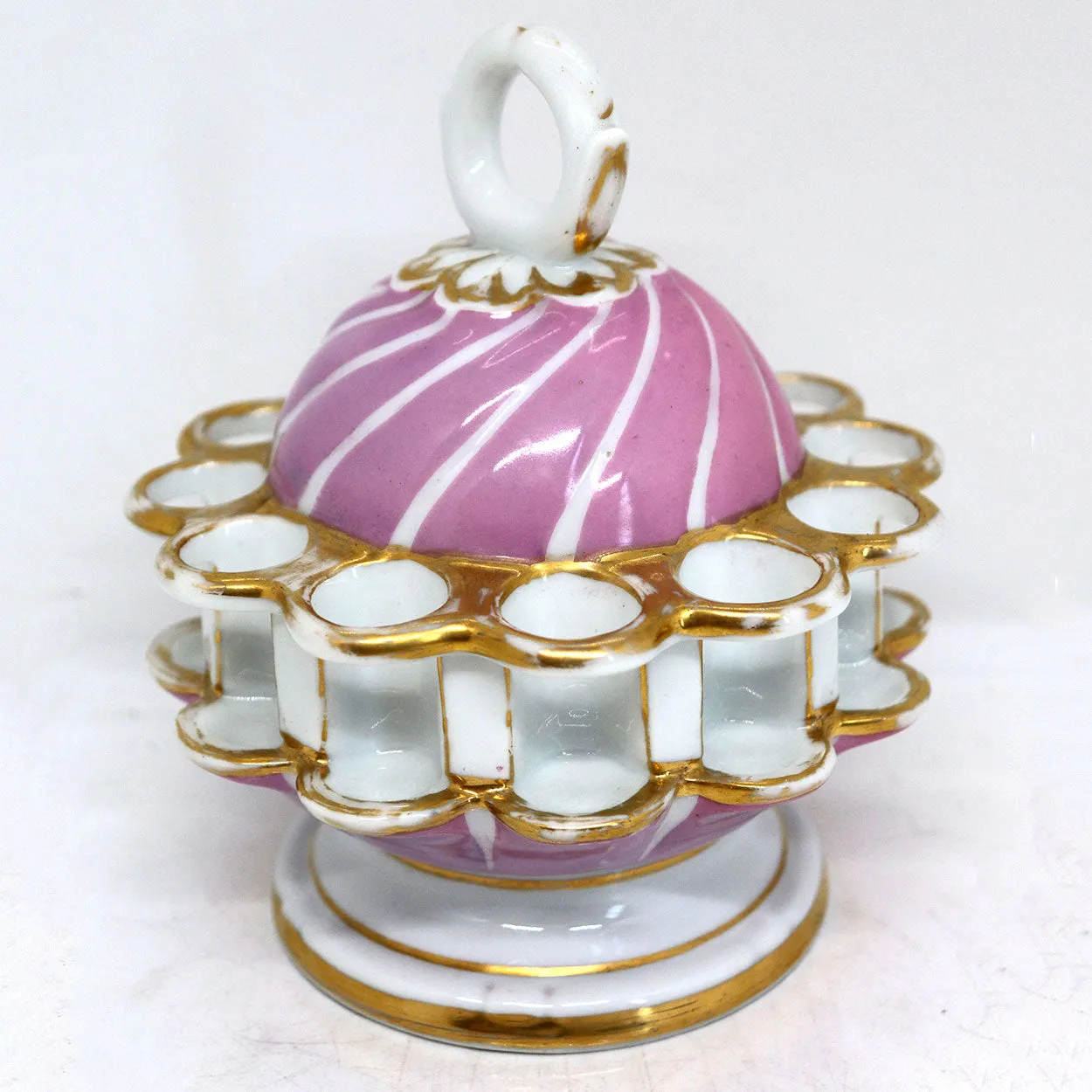 German Porcelain Pink and Gilt Smoker's Stand