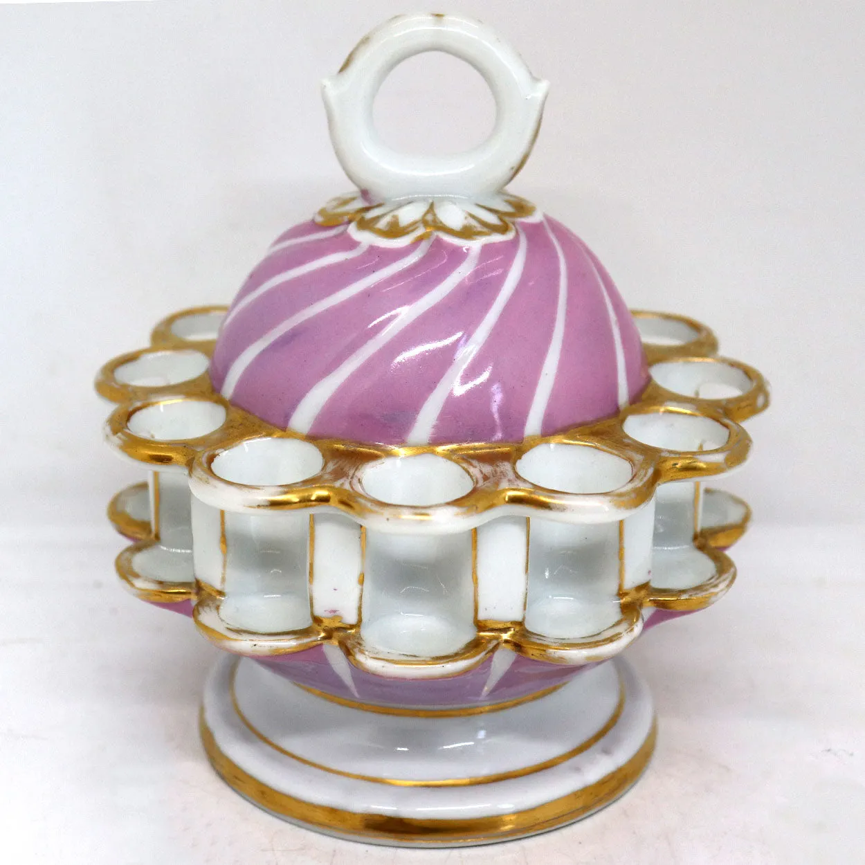 German Porcelain Pink and Gilt Smoker's Stand
