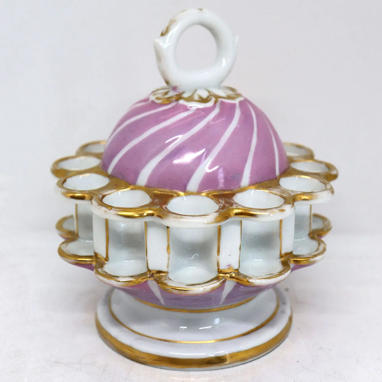German Porcelain Pink and Gilt Smoker's Stand