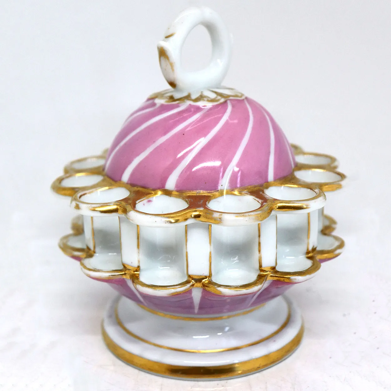 German Porcelain Pink and Gilt Smoker's Stand
