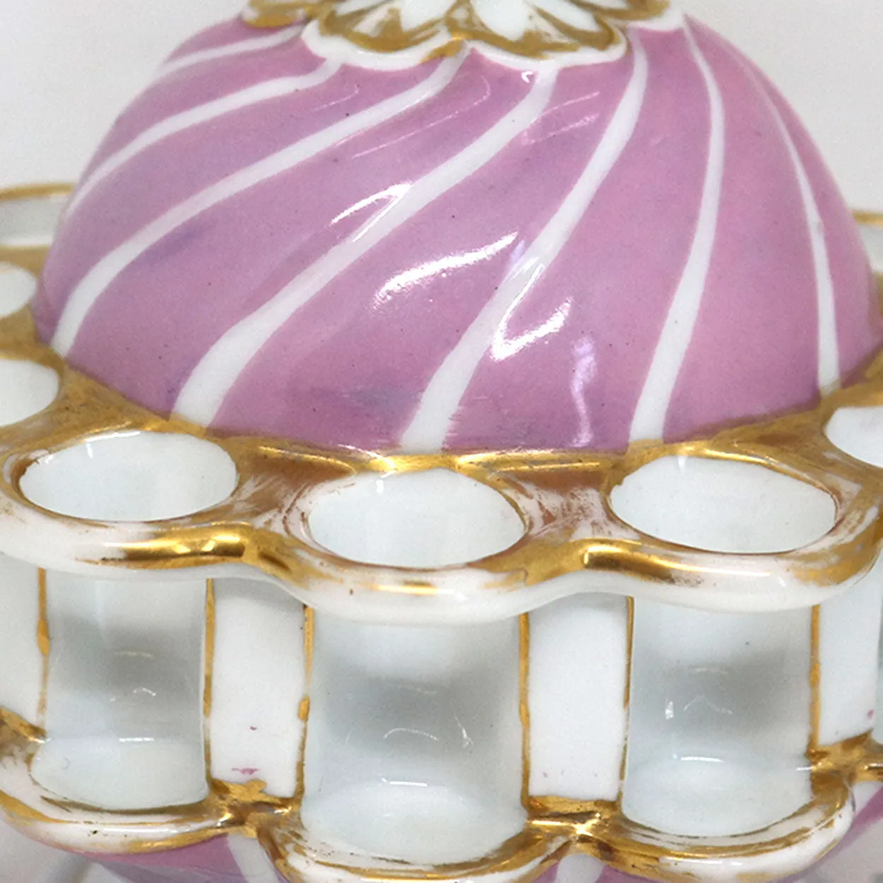 German Porcelain Pink and Gilt Smoker's Stand