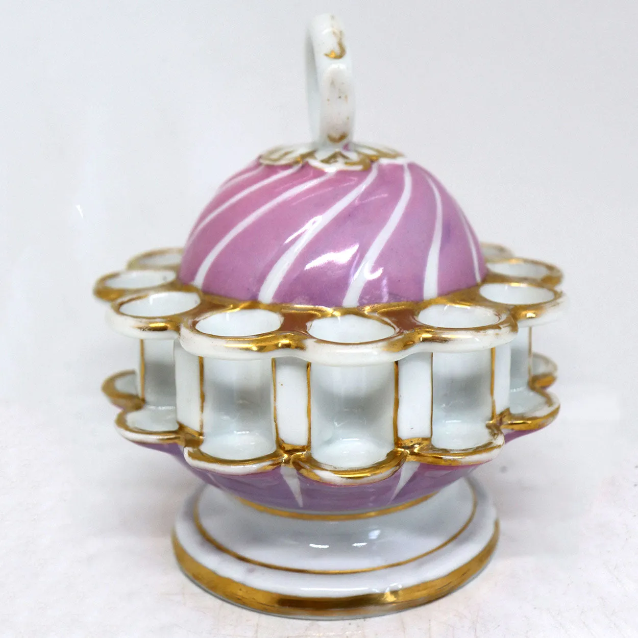 German Porcelain Pink and Gilt Smoker's Stand