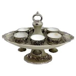 German Villeroy & Boch Silver Luster Ironstone Pottery 6-Cup Egg Cruet Stand