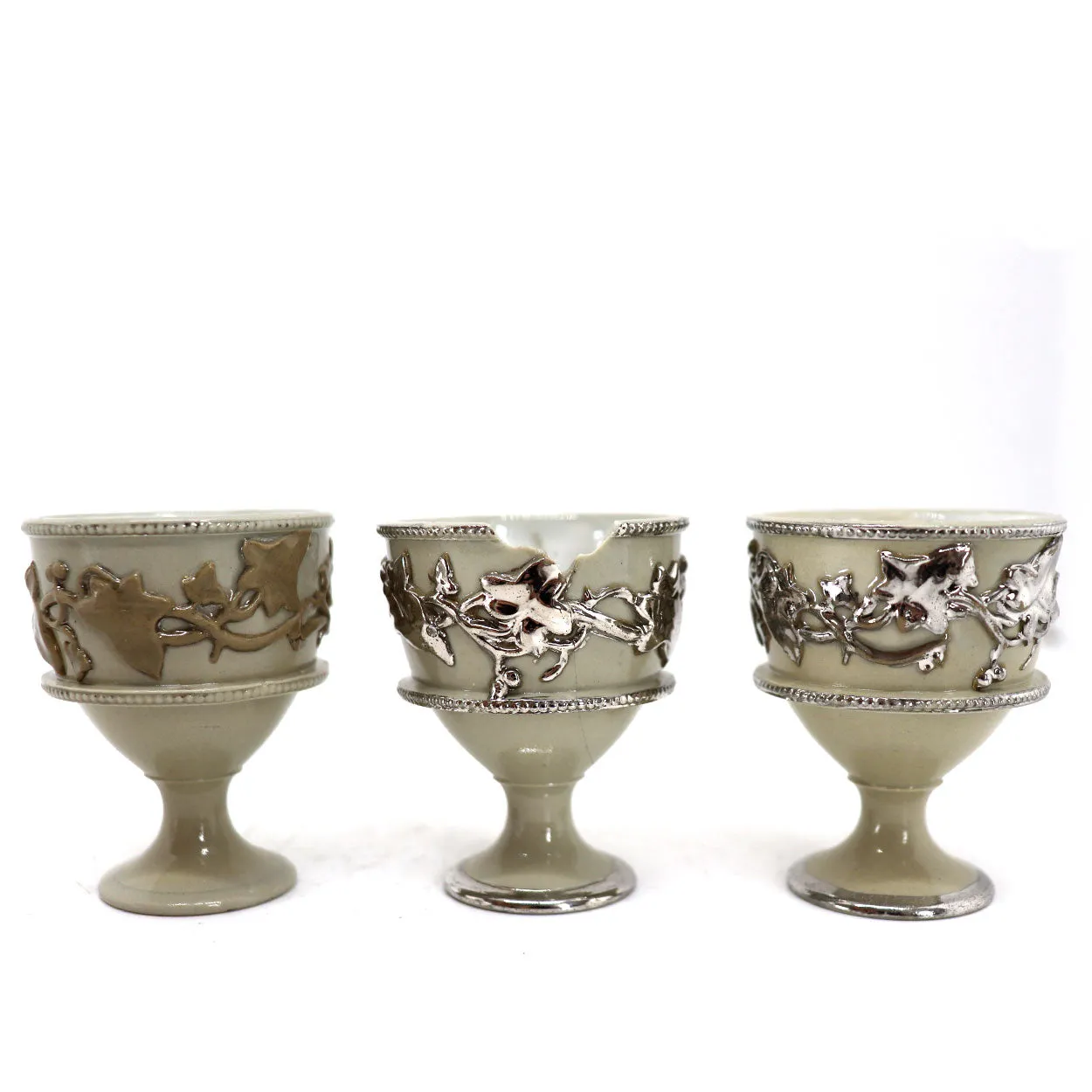 German Villeroy & Boch Silver Luster Ironstone Pottery 6-Cup Egg Cruet Stand
