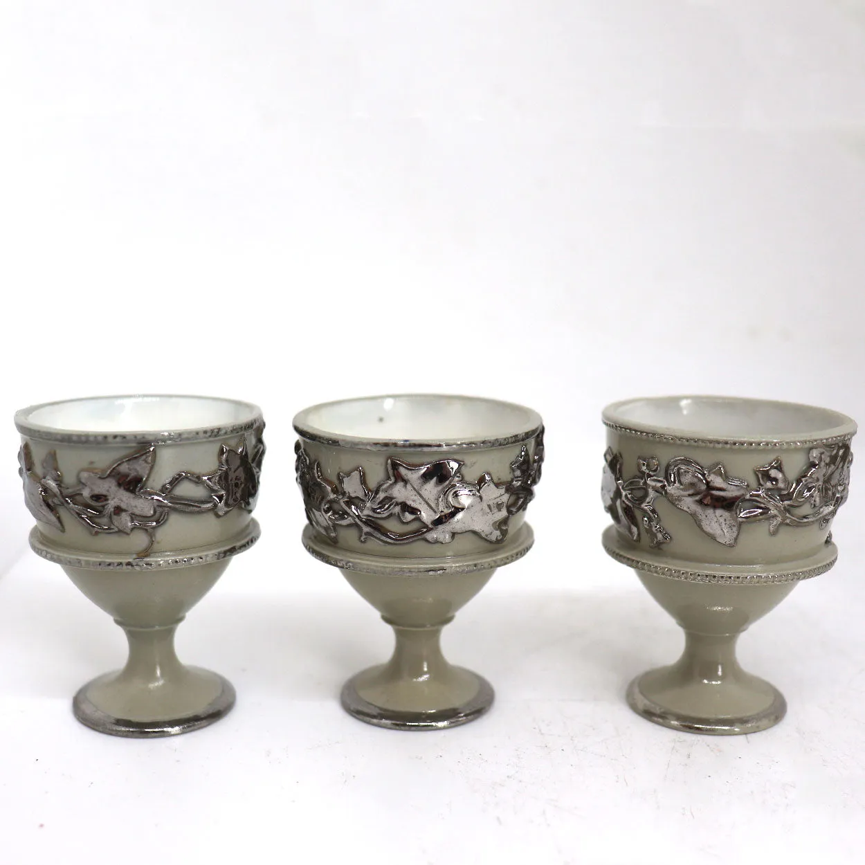 German Villeroy & Boch Silver Luster Ironstone Pottery 6-Cup Egg Cruet Stand