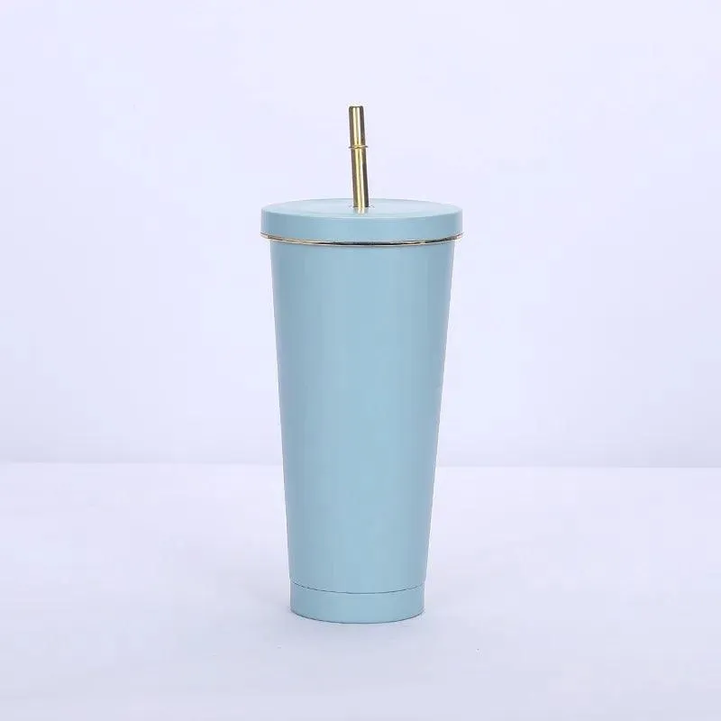 Glossy Stainless Steel Tumblers with Straw (750ml)