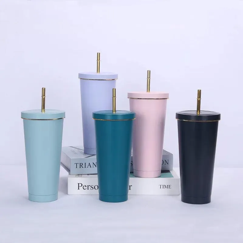 Glossy Stainless Steel Tumblers with Straw (750ml)