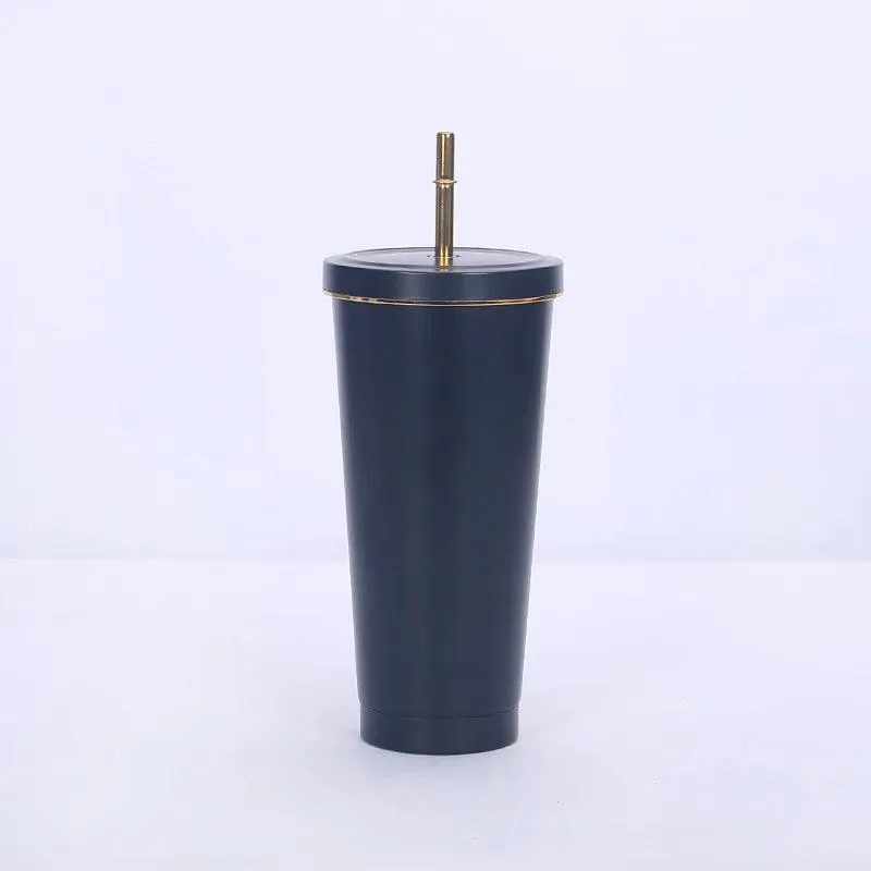 Glossy Stainless Steel Tumblers with Straw (750ml)