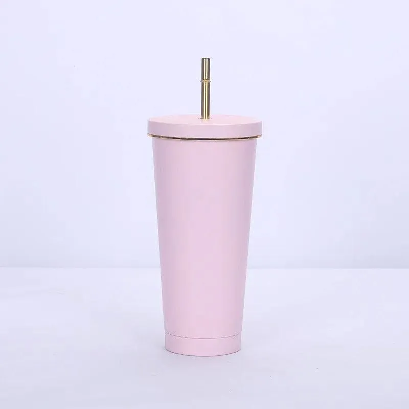 Glossy Stainless Steel Tumblers with Straw (750ml)