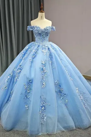 Gorgeous Off-the-shoulder Party Dresses Sweetheart Ball Gown with Pearls And Flower Appliques