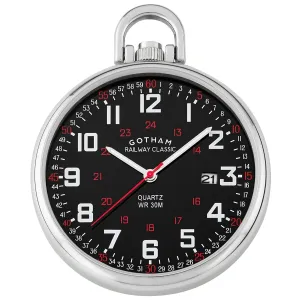 Gotham Men's Stainless Steel Analog Quartz Date Railroad Style Pocket Watch # GWC14107SB