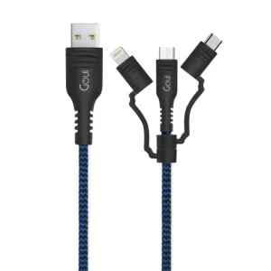 Goui 3 in1 USB Cable (8 Pin Type C Micro) 1.5 Mtr-Dark Blue