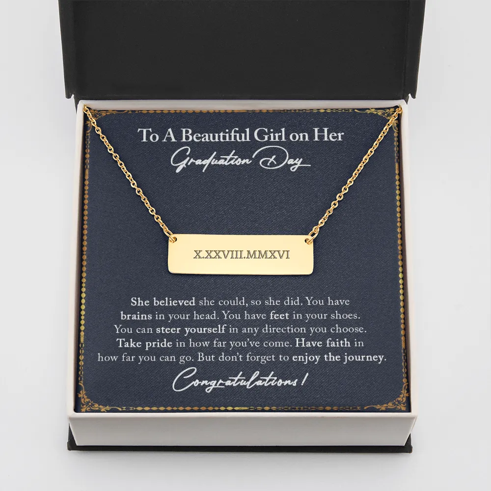 Graduation Gift Necklace, Graduation Roman Numeral Horizontal Bar Necklace