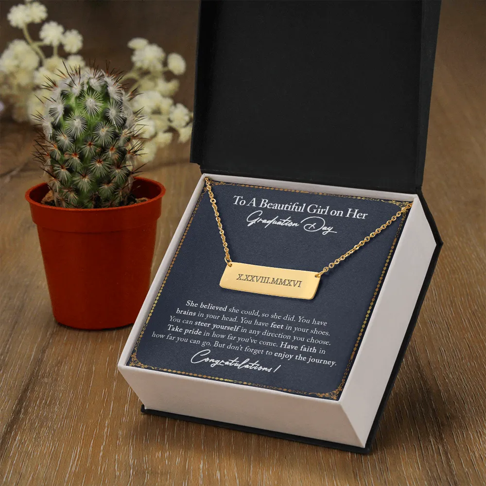 Graduation Gift Necklace, Graduation Roman Numeral Horizontal Bar Necklace