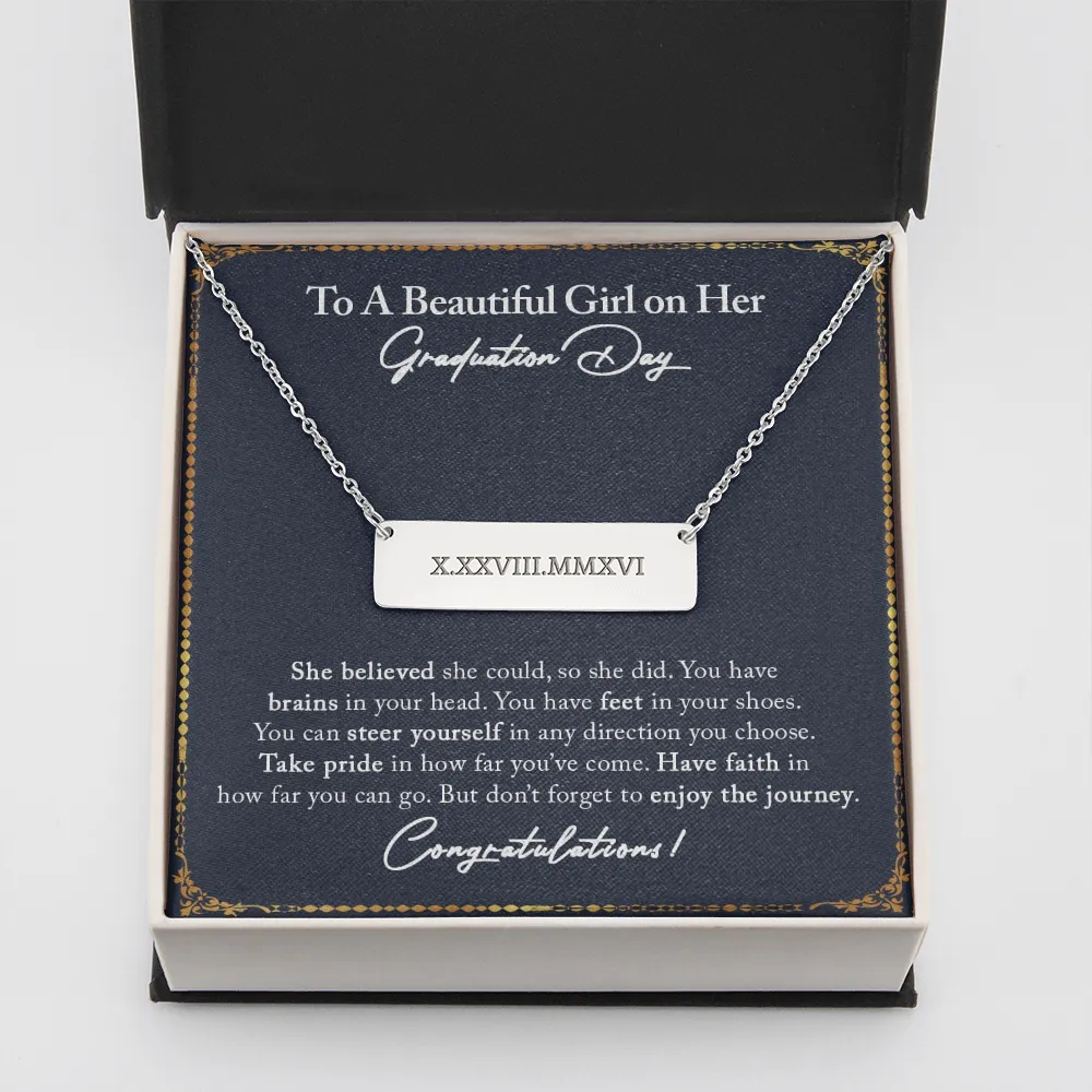 Graduation Gift Necklace, Graduation Roman Numeral Horizontal Bar Necklace