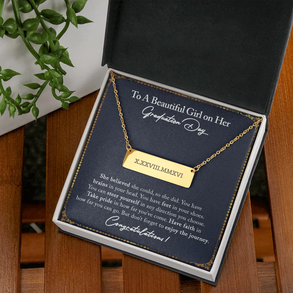 Graduation Gift Necklace, Graduation Roman Numeral Horizontal Bar Necklace