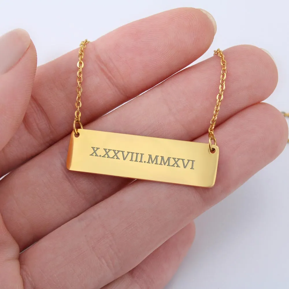 Graduation Gift Necklace, Graduation Roman Numeral Horizontal Bar Necklace