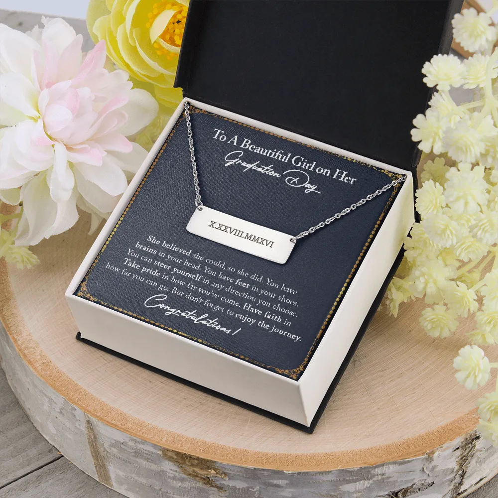 Graduation Gift Necklace, Graduation Roman Numeral Horizontal Bar Necklace