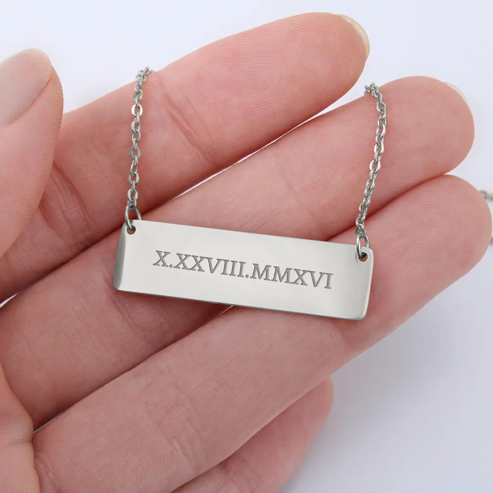 Graduation Gift Necklace, Graduation Roman Numeral Horizontal Bar Necklace