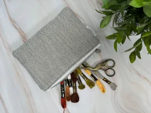 Gray Herringbone Plush Zipper Pouch