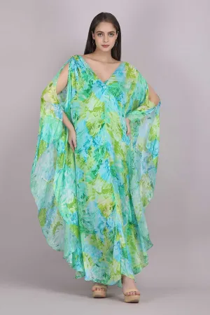 Green Chiffon Printed Kaftan