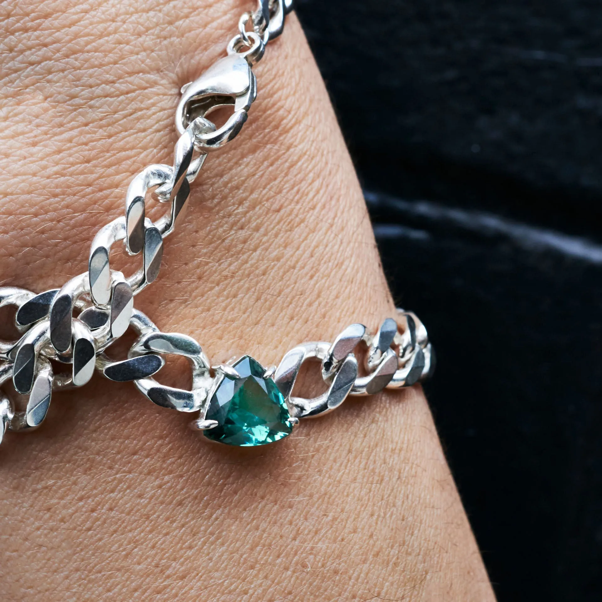 Green Topaz Pyramid Choker on Cuban Link