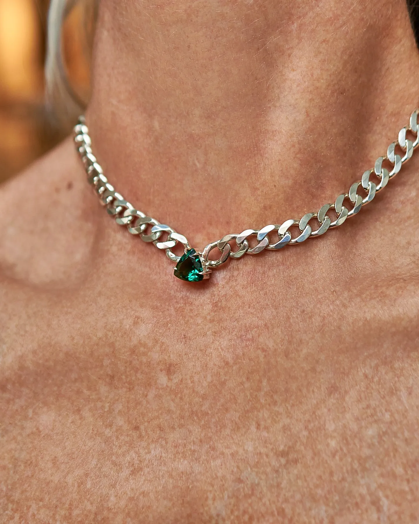 Green Topaz Pyramid Choker on Cuban Link