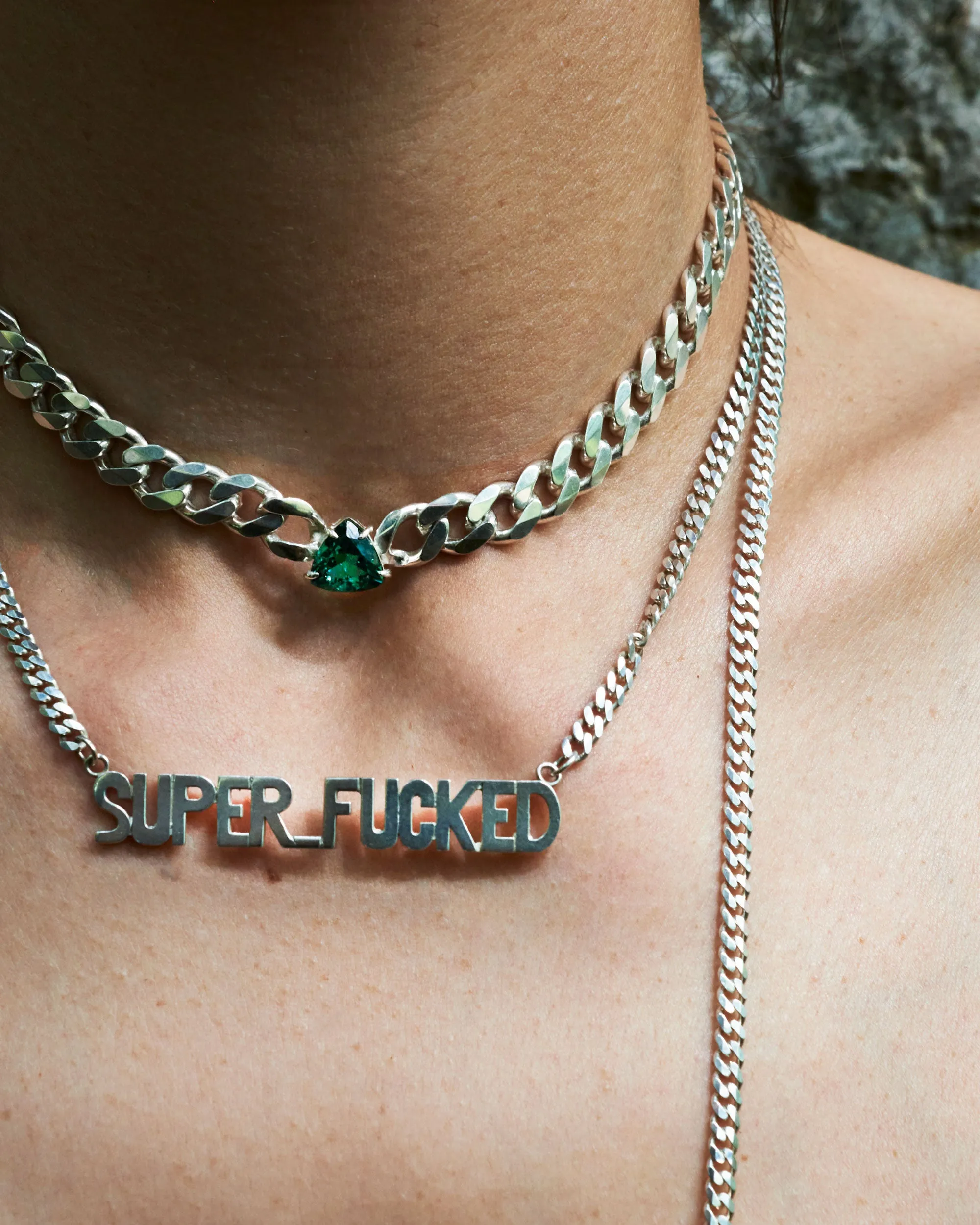 Green Topaz Pyramid Choker on Cuban Link