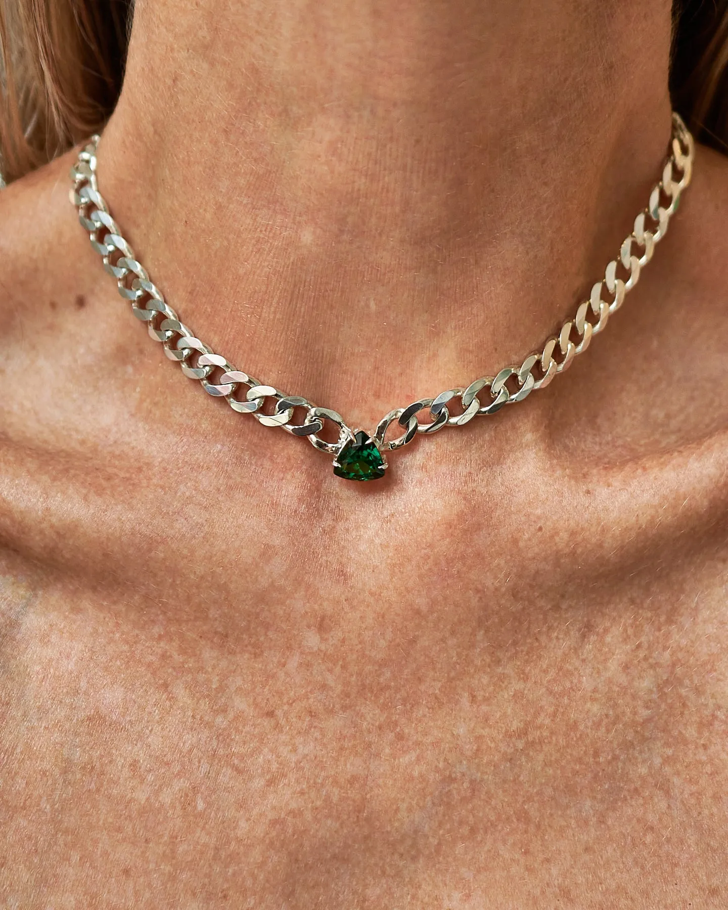 Green Topaz Pyramid Choker on Cuban Link
