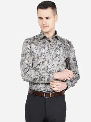 Grey Printed Slim Fit Party Wear Shirt | Wyre