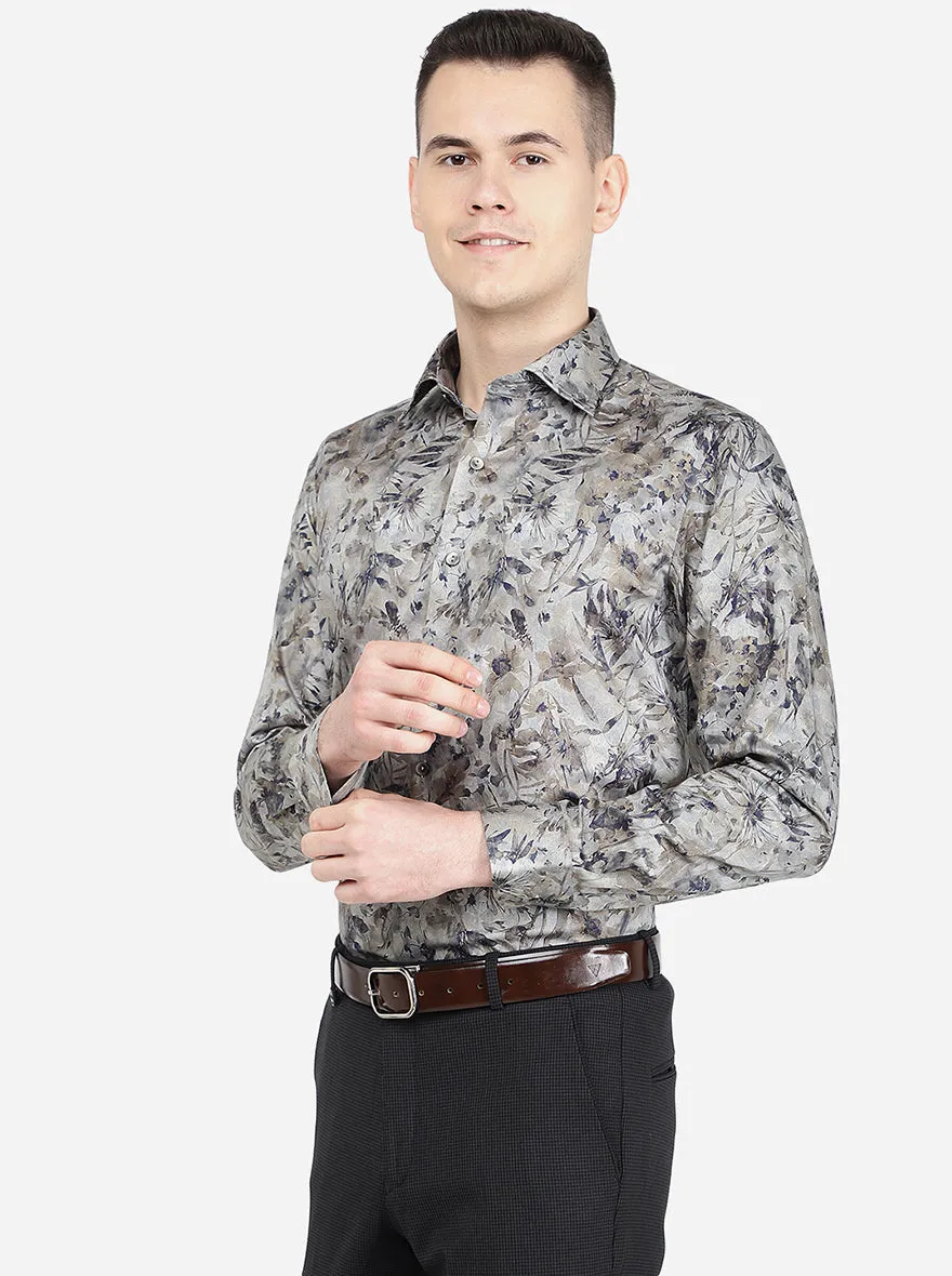 Grey Printed Slim Fit Party Wear Shirt | Wyre