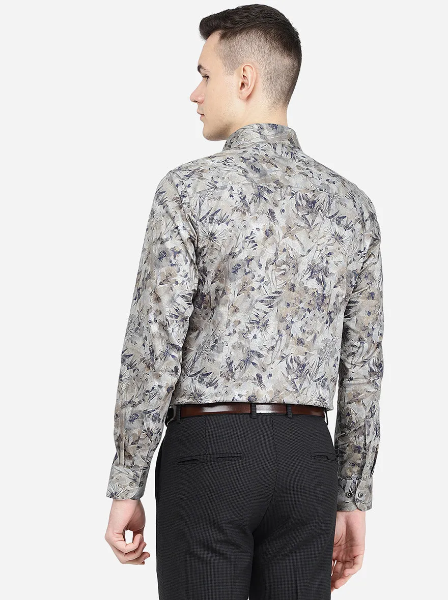 Grey Printed Slim Fit Party Wear Shirt | Wyre