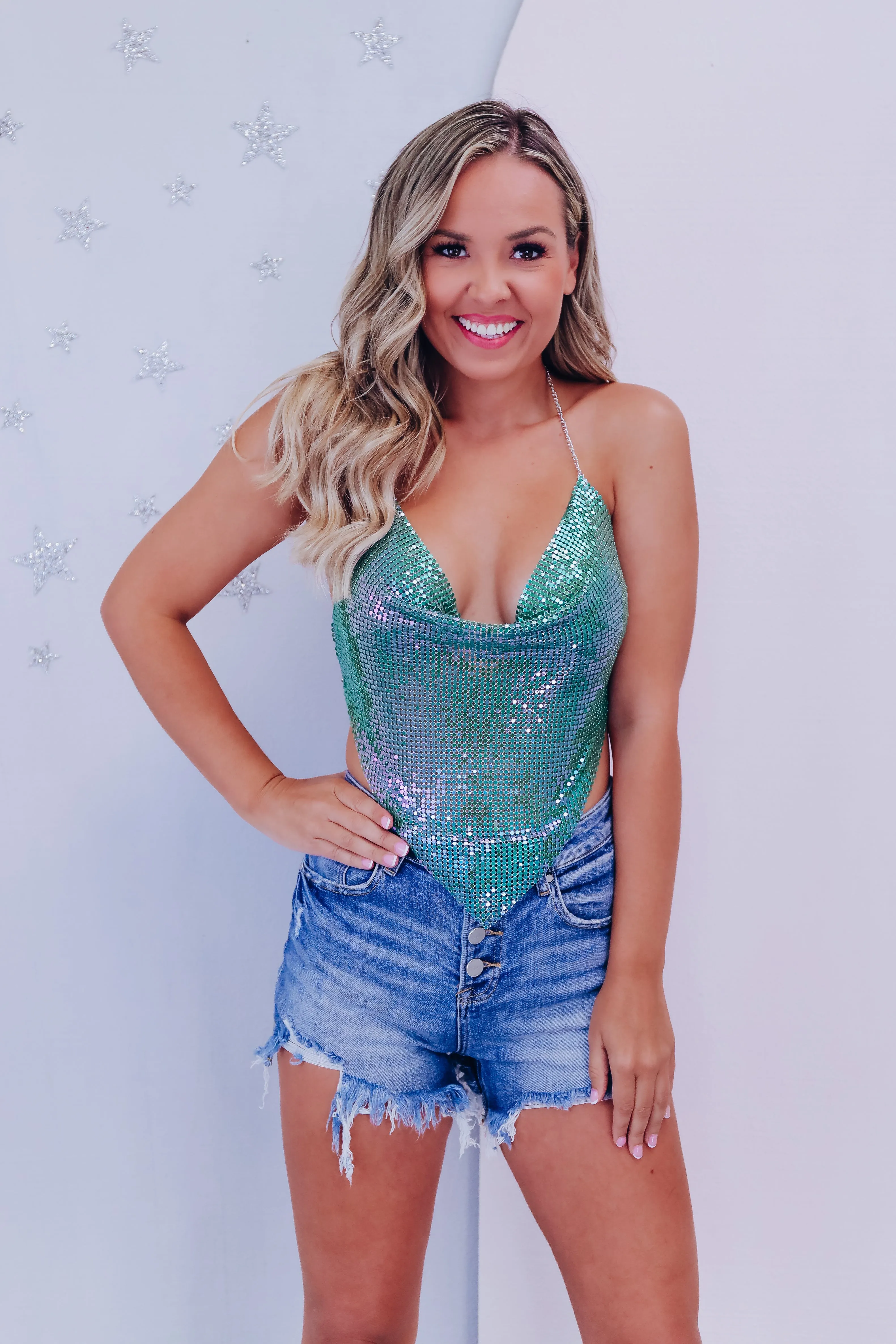 Halter Ego Chain Crop Top - Green